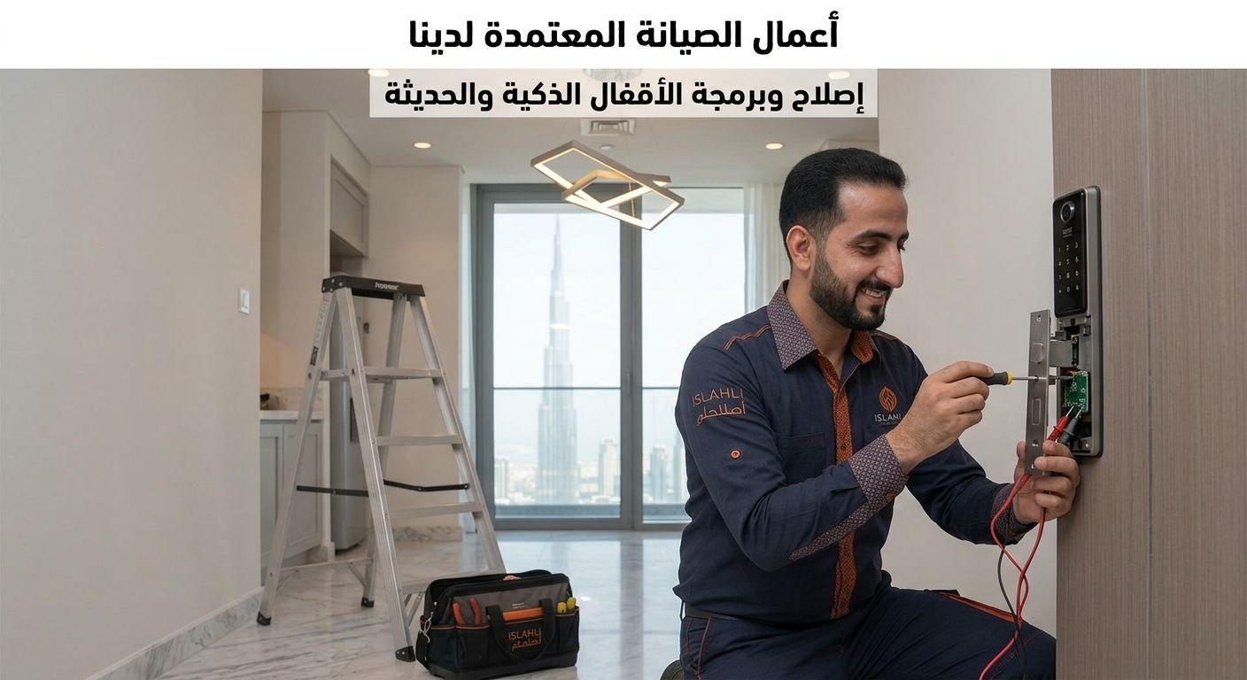 فني أصلحلي أثناء إصلاح وبرمجة الأقفال والأبواب