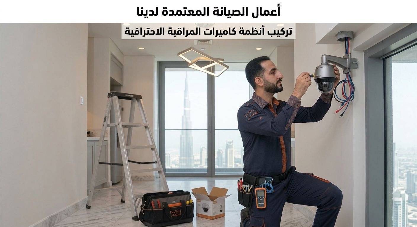 فني أصلحلي أثناء تركيب كاميرات المراقبة