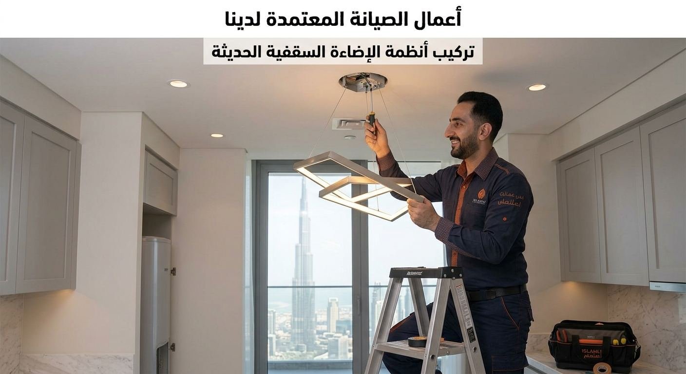 فني أصلحلي أثناء تركيب أنظمة الإضاءة والتمديدات الكهربائية